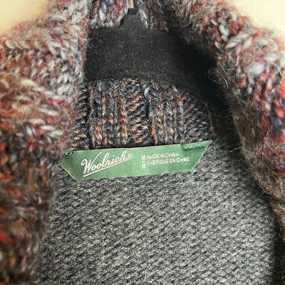 Woolrich Lambswool Open Front Cardigan Sweater M Gray Marled Trim Fall Cozycore - Picture 2 of 12